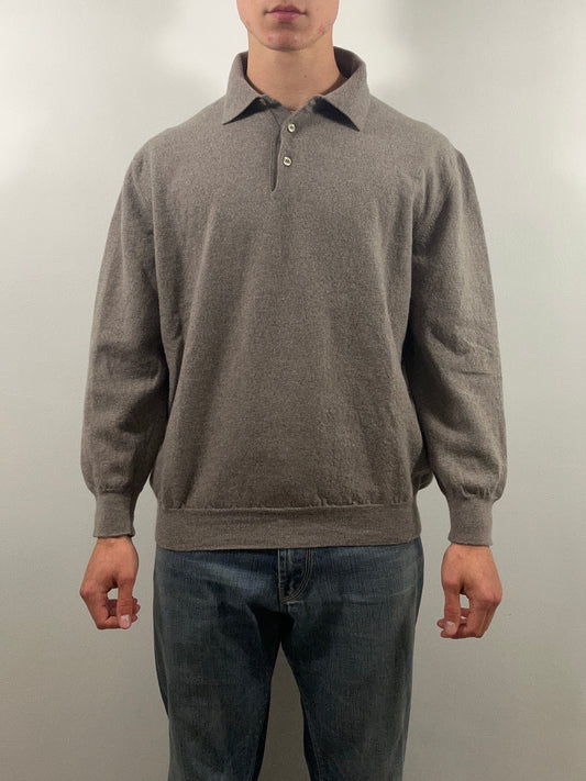 Gran Sasso knitwear - Long Sleeve Polo Taupe