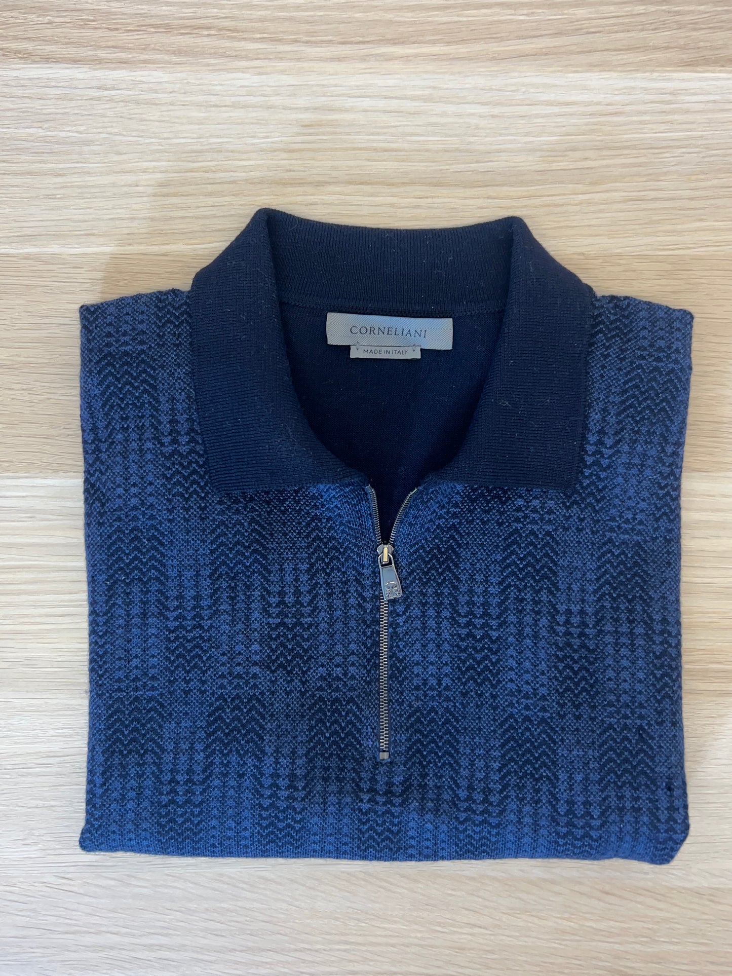Corneliani Half-Zip - stickad tröja navy