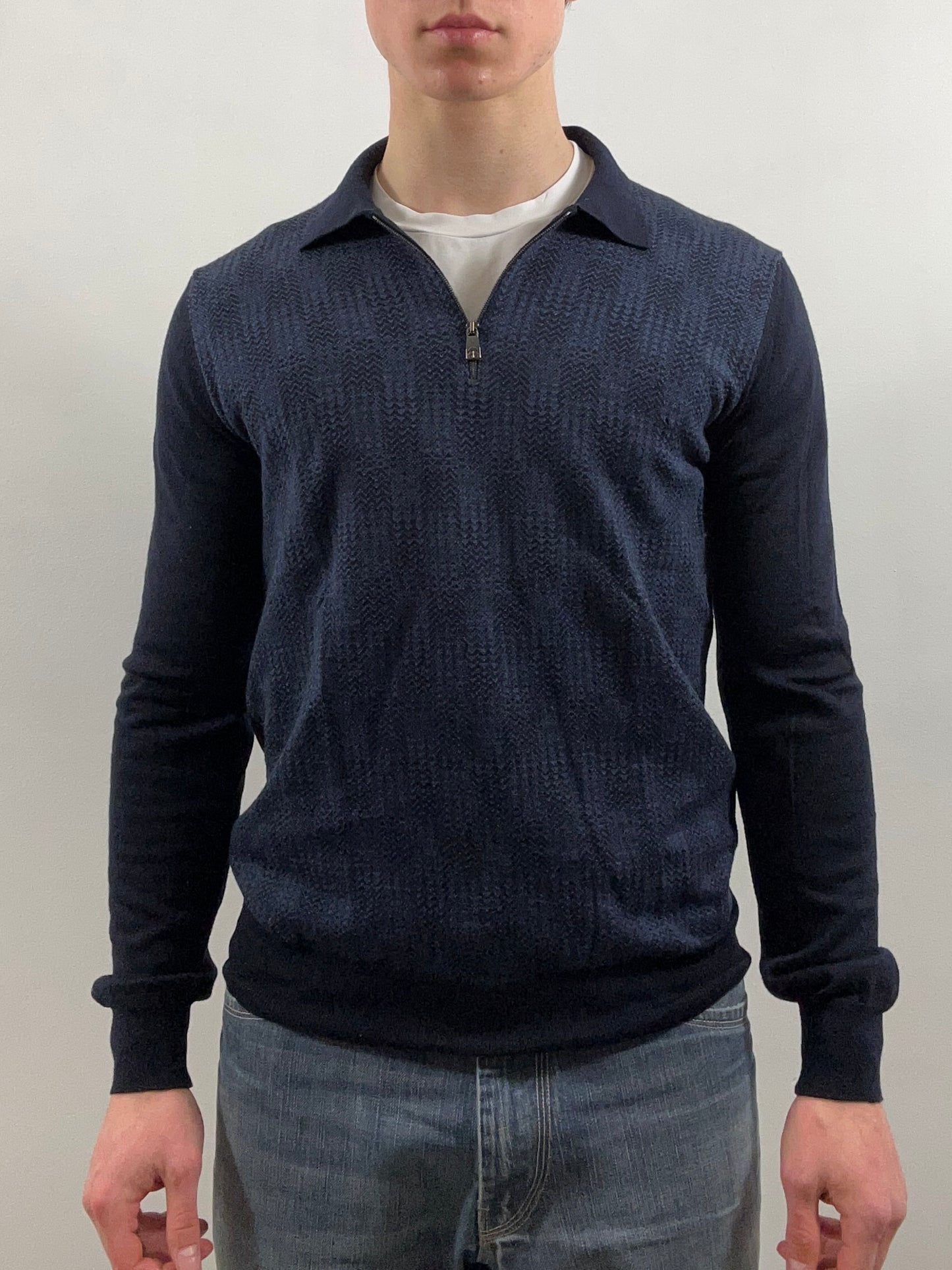 Corneliani Half-Zip - stickad tröja navy