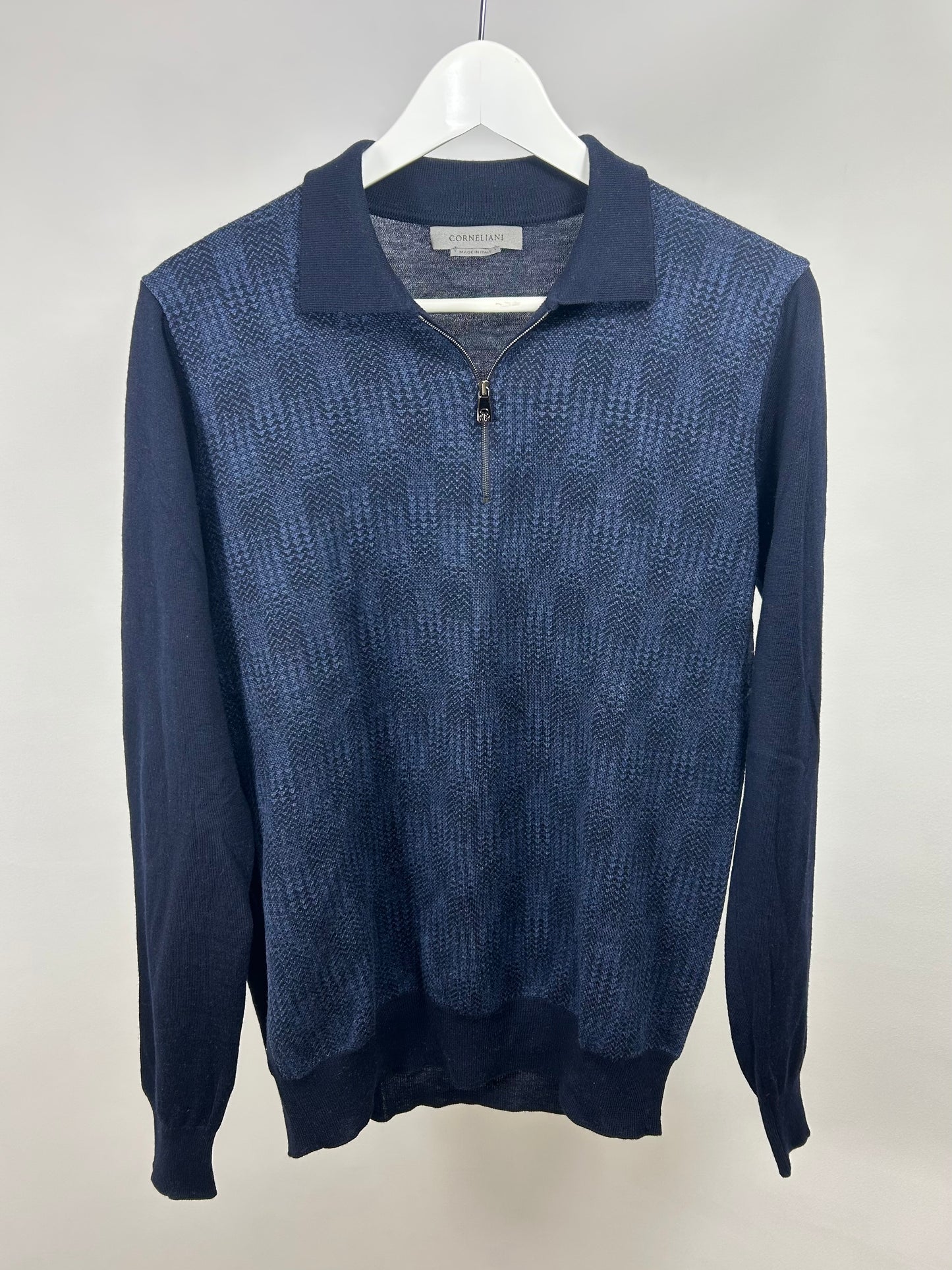 Corneliani Half-Zip - stickad tröja navy
