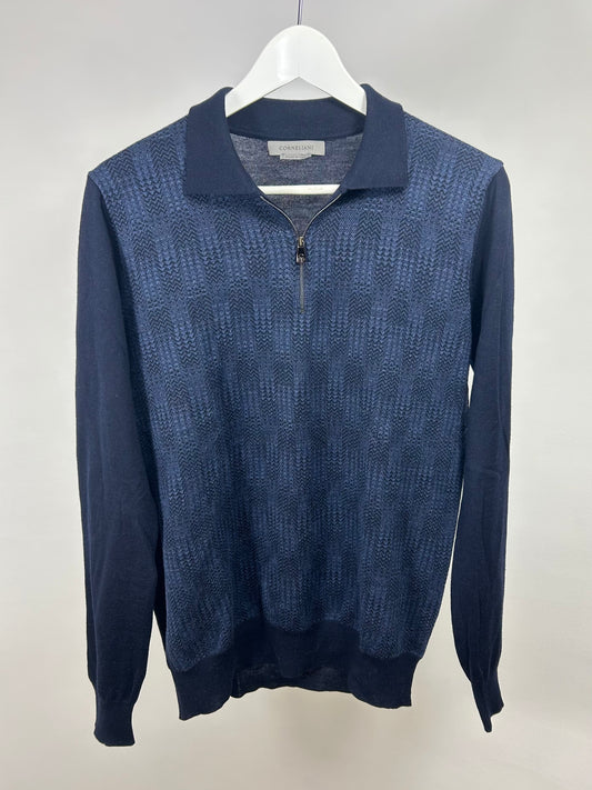 Corneliani Half-Zip - stickad tröja navy